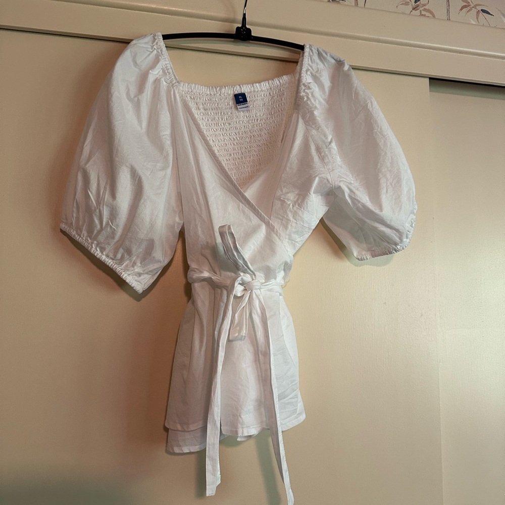 Old Navy White Puff Sleeve Wrap Blouse